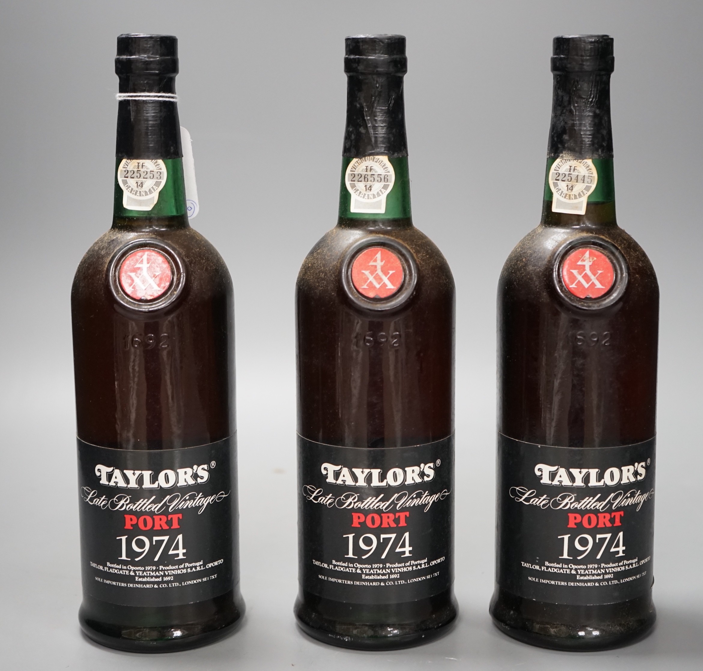 Three bottles of Taylors 1974 Port